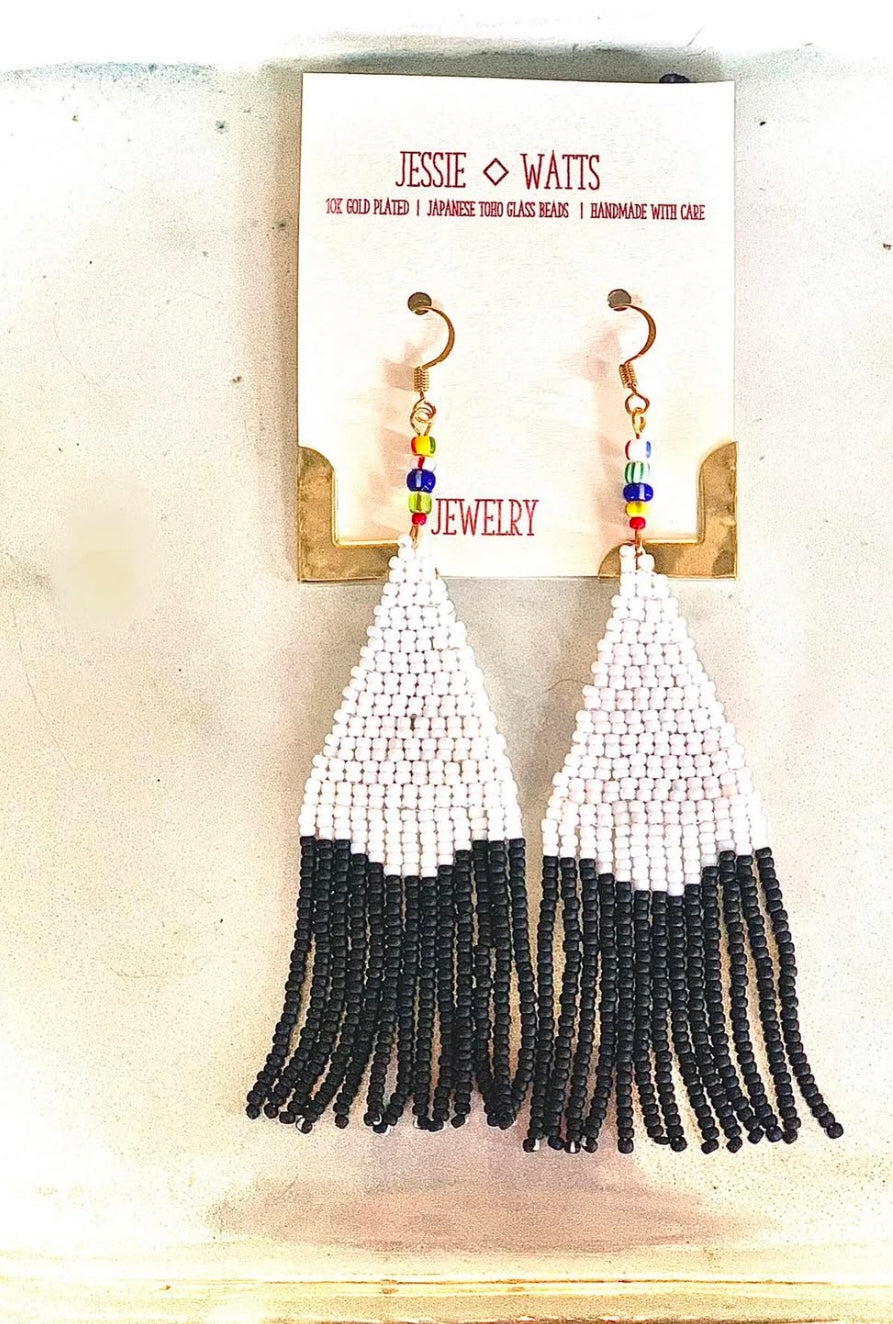 Black and white wave earrings