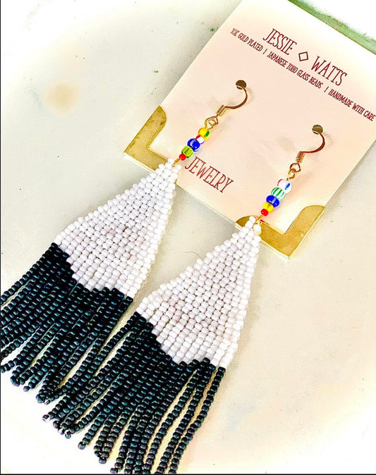 Black and white wave earrings