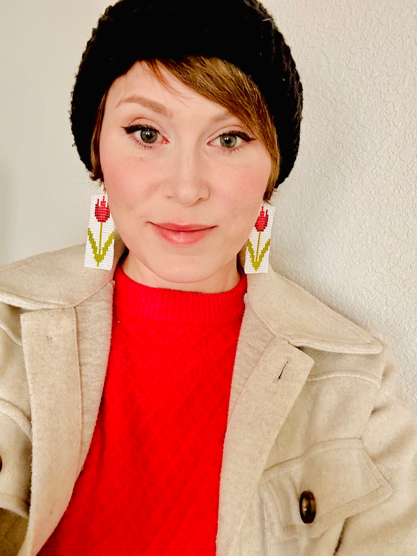 Red flower earrings